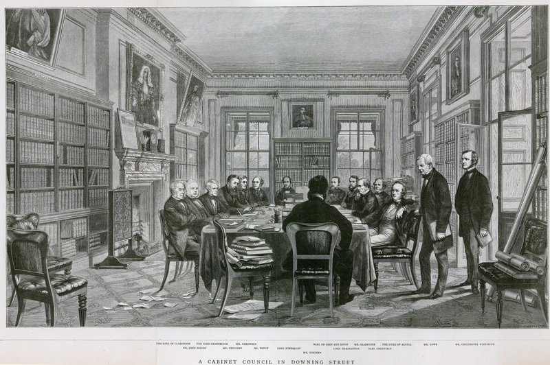 Ett regeringsråd i Downing Street 10 av English School