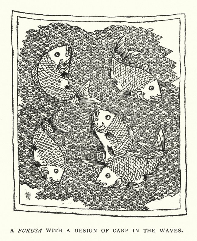 En Fukusa med en design av Carp in the Waves (litho) av English School