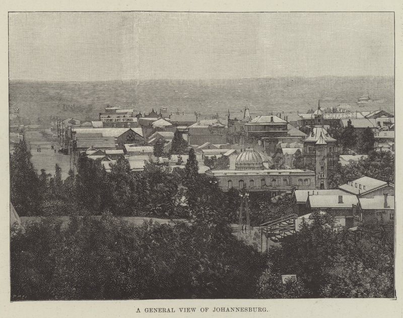 En allmän bild av Johannesburg (gravyr) av English School