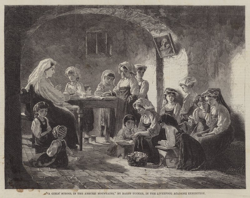 En flickskola i Abruzzibergen (gravyr) av English School
