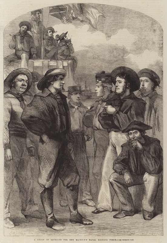 En grupp rekryter till Hennes Majestäts Naval Reserve Force (gravyr) av English School