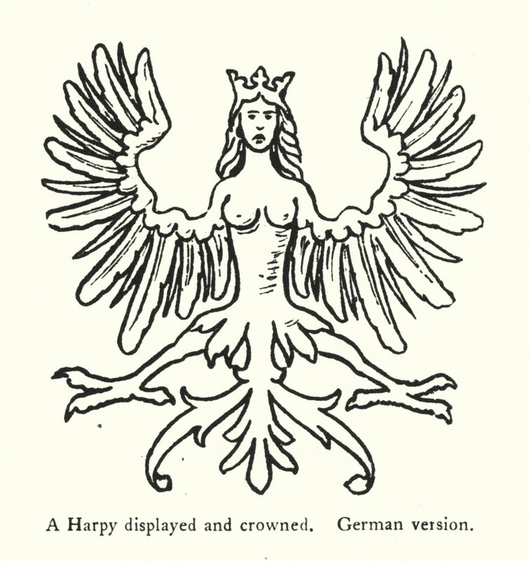 En Harpy visad och krönt, tysk version (gravyr) av English School