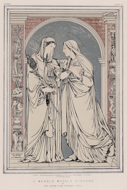 En marmormosaikbild av baronen H de Triqueti, Paris (chromolitho) av English School