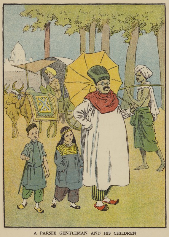 En Parsee gentleman och hans barn (färg litho) av English School