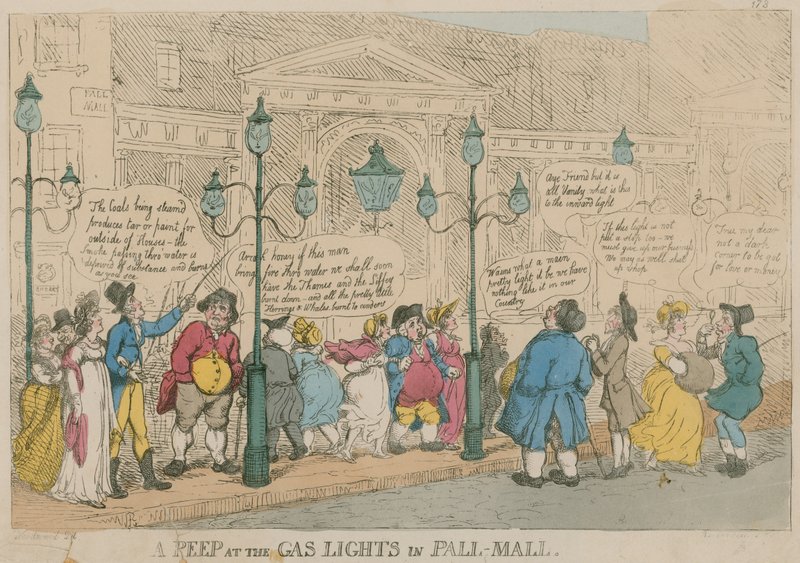En titt på gasljusen i Pall Mall, London av English School