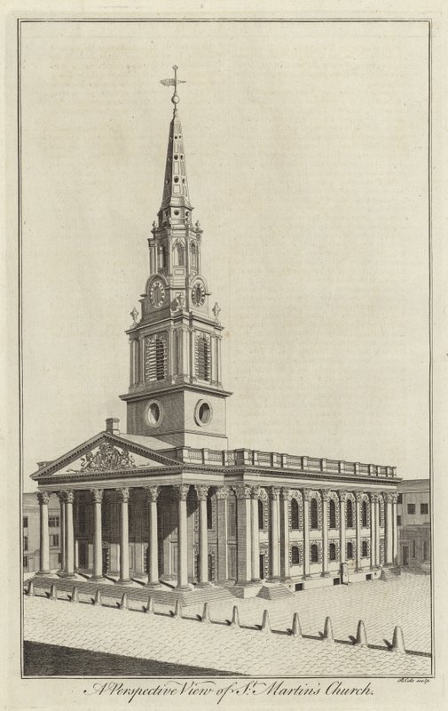 En perspektivvy av St Martins Church, London av English School