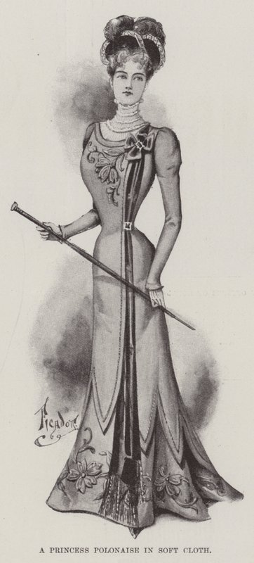 En prinsesspolonaise i mjukt tyg (litho) av English School