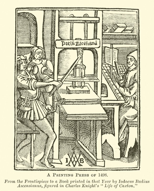 En tryckpress från 1498 av English School