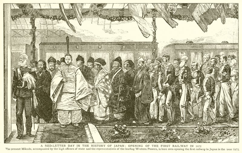 A Red-Letter Day in the History of Japan: Öppnande av den första järnvägen 1872 av English School