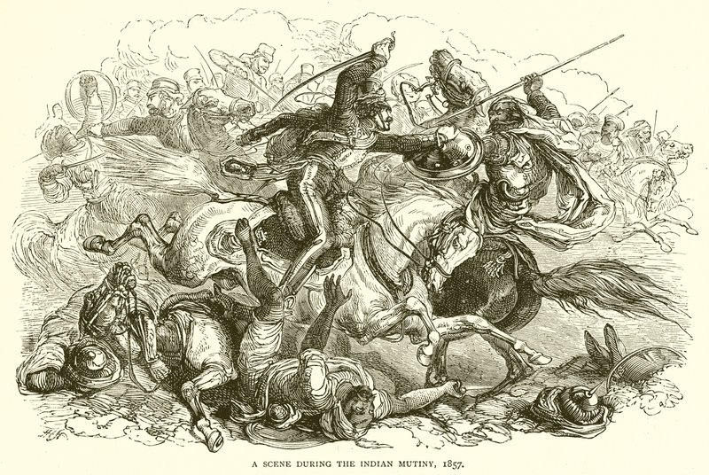 En scen under det indiska myteriet, 1857 av English School