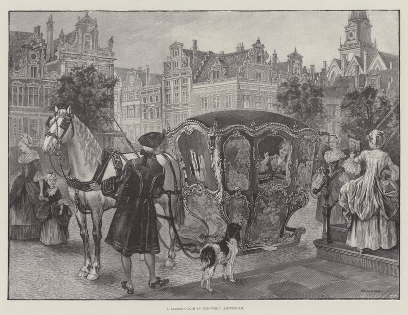 A Sledge-Coach in Old-World Amsterdam (gravyr) av English School