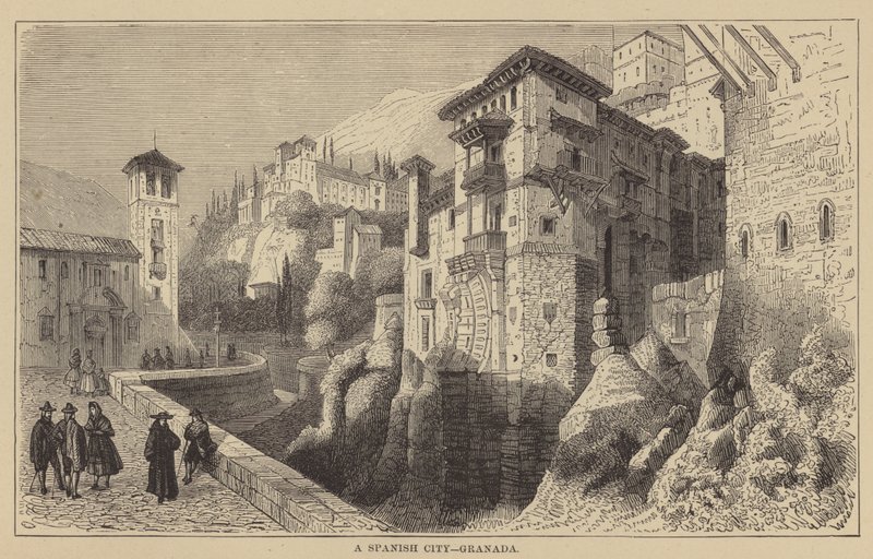 En spansk stad, Granada (gravyr) av English School