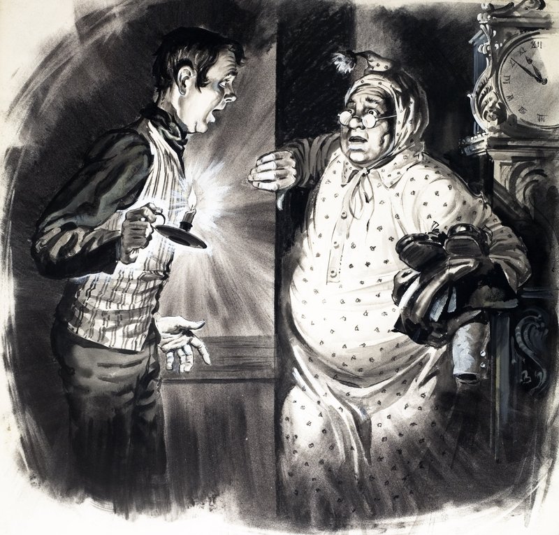 En främling i sovrummet, ur "The Pickwick Papers av English School