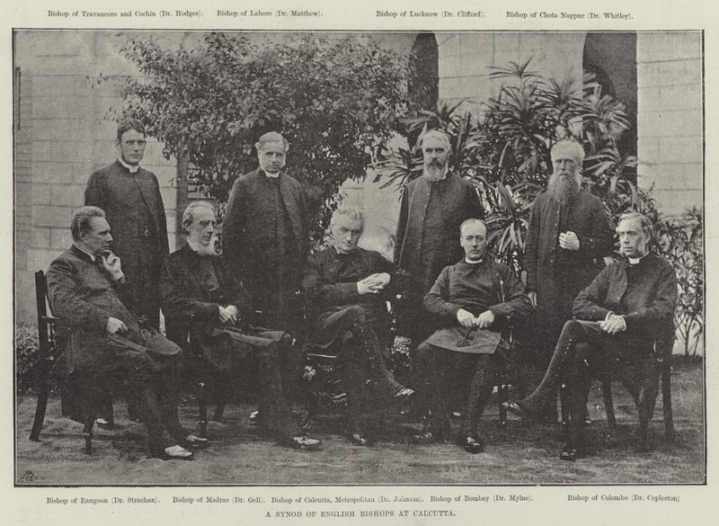 En synod av engelska biskopar i Calcutta (gravyr) av English School