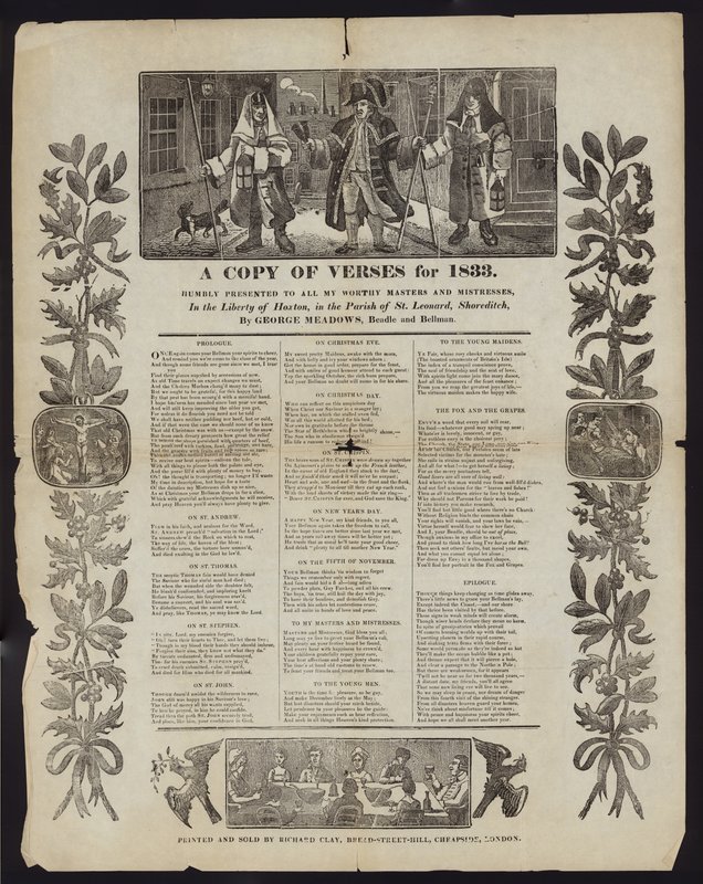 En kopia av verser för 1833 av English School
