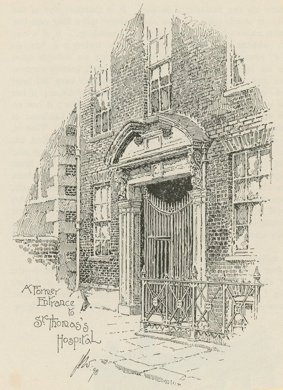 En tidigare ingång till St Thomass Hospital, London av English School