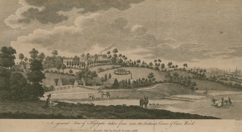 En allmän bild av Highgate, London, tagen från det sydöstra hörnet av Caen Wood av English School