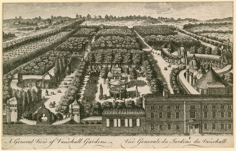 En allmän bild av Vauxhall Gardens, London av English School