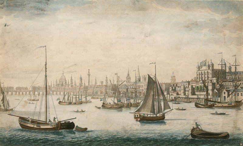 En allmän bild av segelbåtar på vattnet i Themsen av English School