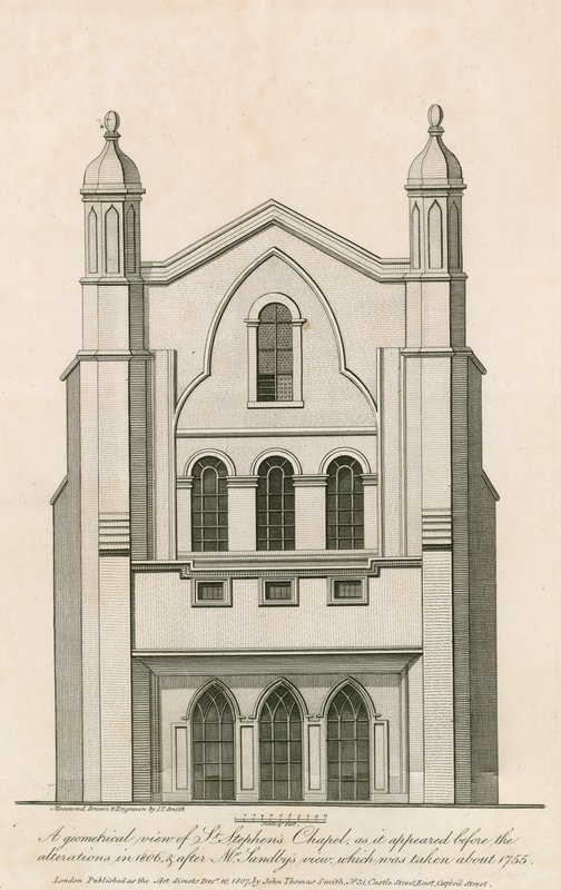 En geometrisk bild av St Stephens Chapel som det såg ut före förändringarna 1806 etc av English School