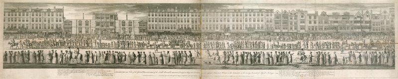En geometrisk vy av den stora processionen av Scald Miserable Masons av English School