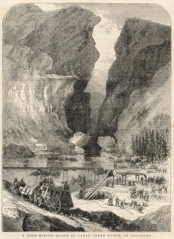 En guldgruvsluch vid Clear Creek Canyon i Colorado av English School
