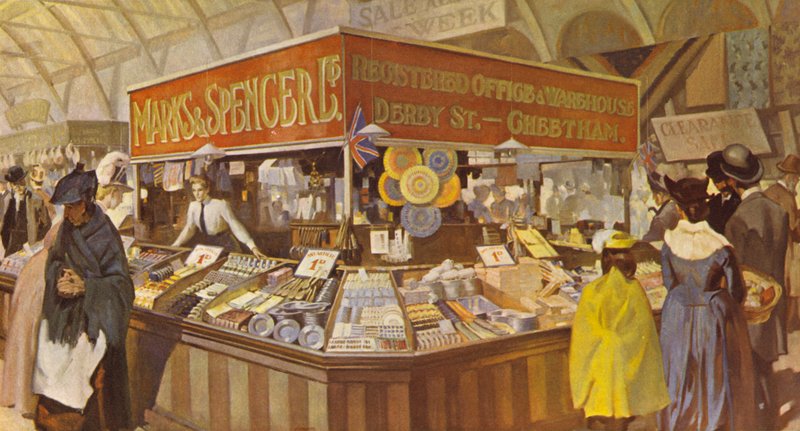 En senare marknadshallsbasar, adressen till det nya huvudkontoret och lagret visas, 1890 av English School