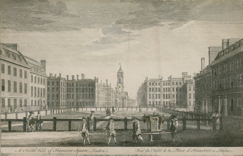 En nordlig vy av Hanover Square, London av English School