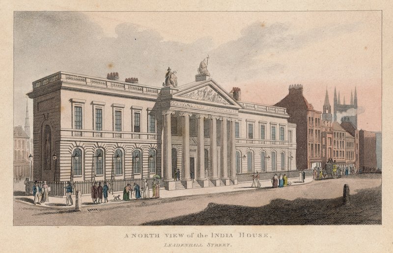 En nordlig vy av India House, Leadenhall Street av English School
