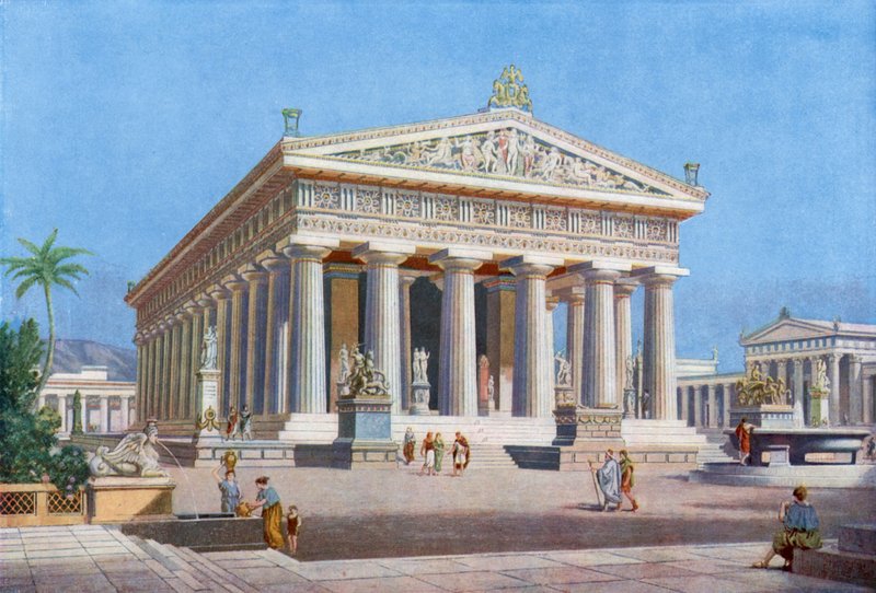 En makalös helgedom för den stora sjöguden: Poseidons tempel i Paestum (färg litho) av English School