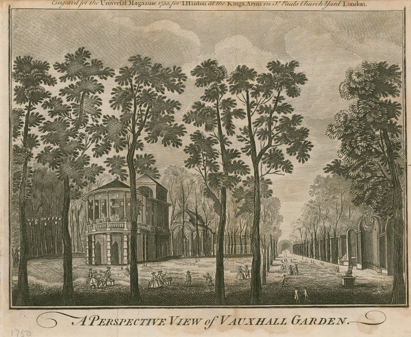 En perspektivvy av Vauxhall Garden, London av English School