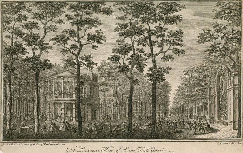 En perspektivvy av Vauxhall Gardens, London av English School