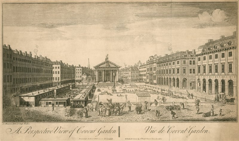 En utsiktsvy över Covent Garden, London av English School