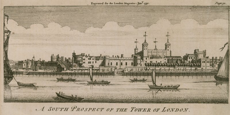 En sydlig utsikt över Tower of London av English School