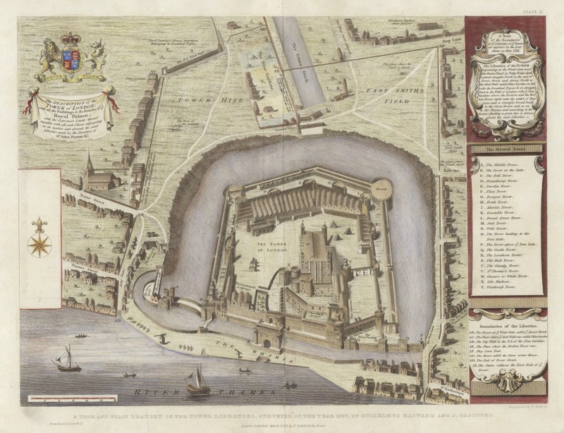 Ett sant och exakt utkast till Tower Liberties (färggravyr) av English School