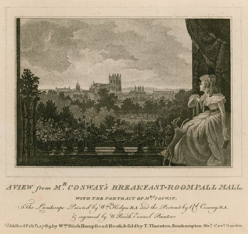 En vy från Mr Cosways frukostrum, Pall Mall, med porträttet av Mrs Cosway av English School
