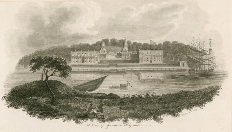 Utsikt över Greenwich Hospital, London av English School