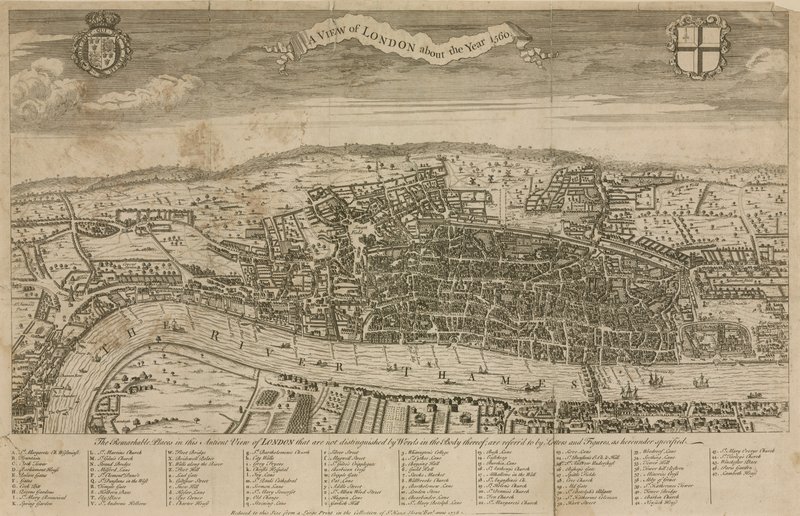 En vy över London omkring år 1560 av English School