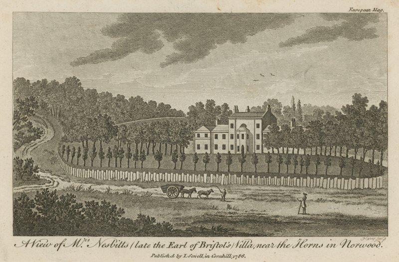 En vy av Mr Nesbitts (sena Earl of Bristols) Villa, nära Horns i Norwood av English School