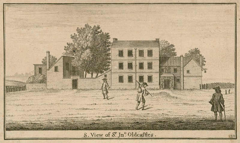 En vy av Sir John Oldcastle Tavern and Garden, i Cold Bath Fields av English School