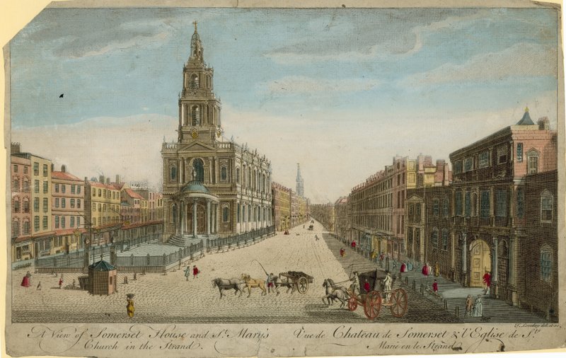 En vy av Somerset House och St Marys Church i Stranden av English School