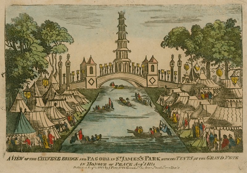 En vy av den kinesiska bron och pagoden i St James