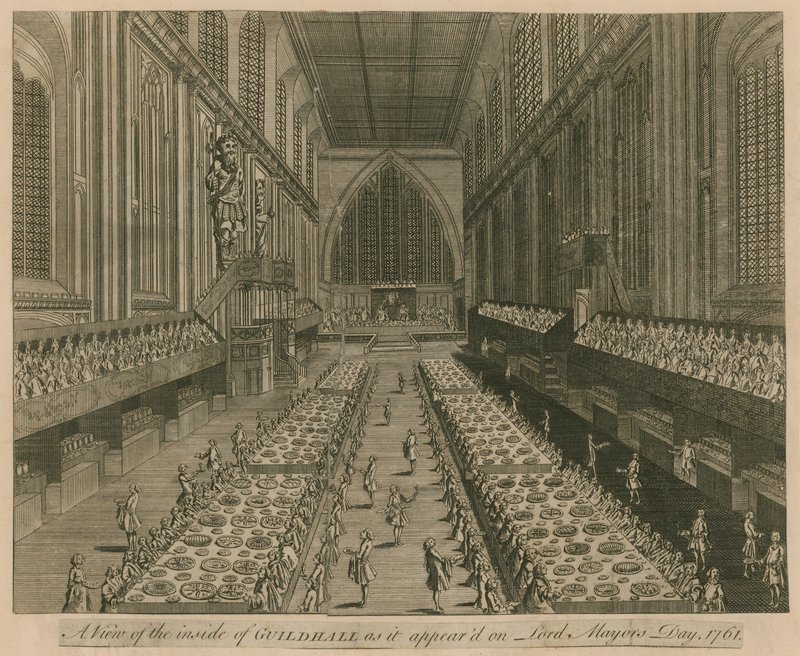 En vy av Guildhall, London, som den såg ut på Lord Mayors Day, 1761 av English School
