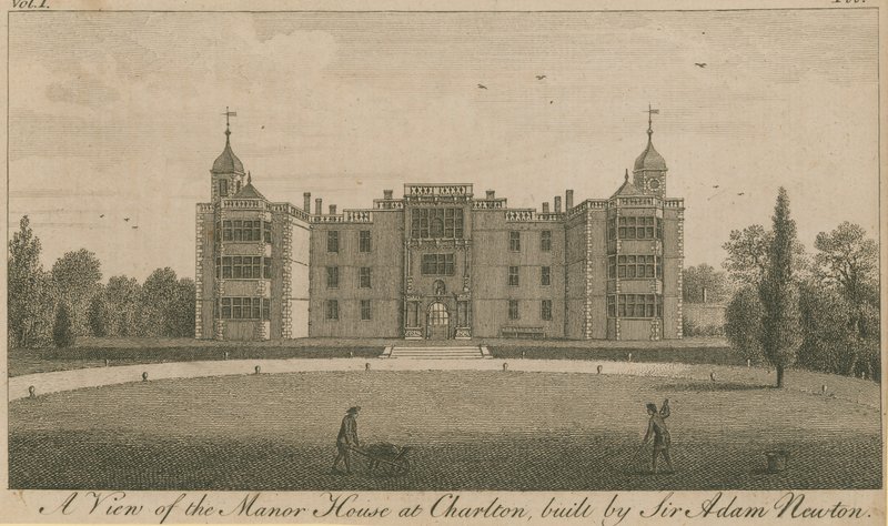 En vy av herrgården i Charlton, byggd av Sir Adam Newton av English School
