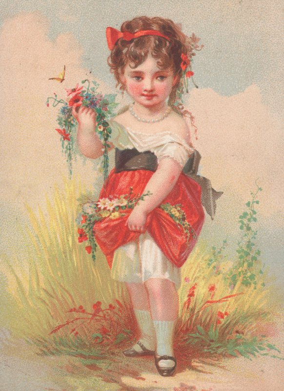 En ung flicka som samlar vilda blommor av English School