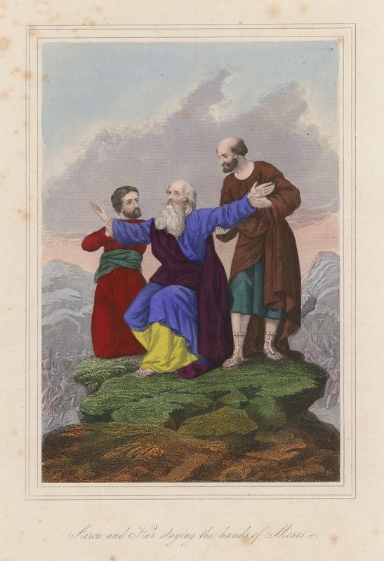 Aron och Hur håller Moses i händerna (färggravyr) av English School