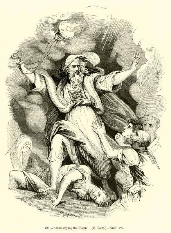 Aron stannar vid pesten, B West, Numbers xvi (gravyr) av English School