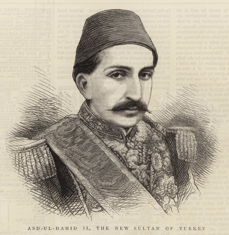 Abd-ul-Hamid II, den nye sultanen av Turkiet (gravyr) av English School