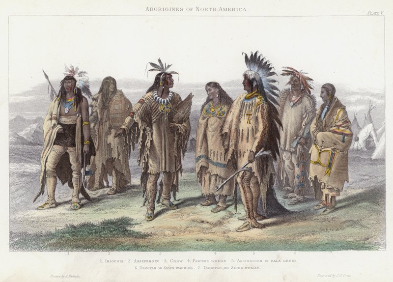 Aboriginer i Nordamerika (färgad gravyr) av English School