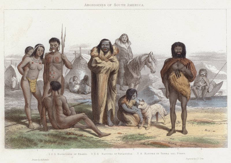 Sydamerikas aboriginer (färgad gravyr) av English School